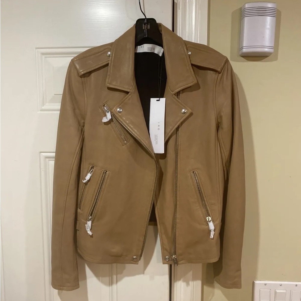NWT IRO Newhan Han 100% leather jacket beige tea - Picture 7 of 14